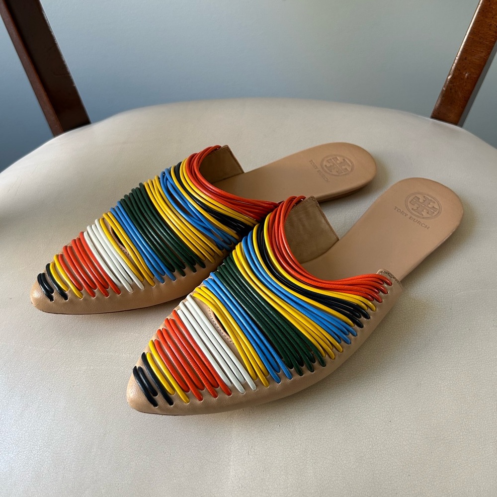 Tory Burch multi color leather Sienna pointed toe mule flats